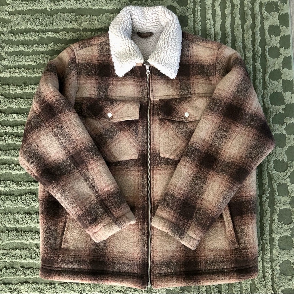 Weekday Brown Plaid Sherpa Jacket